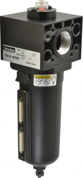 Parker - 1-1/2" Port Coalescing Filter - Aluminum Bowl, Manual Drain, 250 Max psi, 5.59" Long x 11.9" High - Exact Tooling