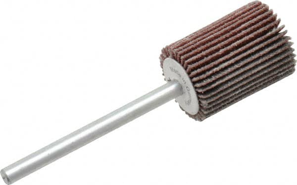 Value Collection - 5/8" Diam x 3/4" Face Width, Fine Aluminum Oxide Coated Mounted Flap Wheel - 1/8" Shank Mount, 120 Grit, X Weighted Cloth Backing, 40,000 Max RPM - Exact Tooling