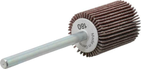 Value Collection - 5/8" Diam x 3/4" Face Width, Very Fine Aluminum Oxide Coated Mounted Flap Wheel - 1/8" Shank Mount, 180 Grit, X Weighted Cloth Backing, 40,000 Max RPM - Exact Tooling