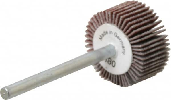 Value Collection - 3/4" Diam x 3/8" Face Width, Very Fine Aluminum Oxide Coated Mounted Flap Wheel - 1/8" Shank Mount, 180 Grit, X Weighted Cloth Backing, 35,000 Max RPM - Exact Tooling