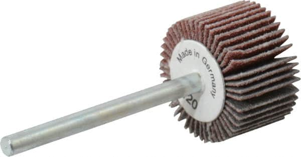 Value Collection - 3/4" Diam x 1/2" Face Width, Fine Aluminum Oxide Coated Mounted Flap Wheel - 1/8" Shank Mount, 120 Grit, X Weighted Cloth Backing, 35,000 Max RPM - Exact Tooling