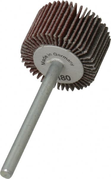 Value Collection - 3/4" Diam x 1/2" Face Width, Very Fine Aluminum Oxide Coated Mounted Flap Wheel - 1/8" Shank Mount, 180 Grit, X Weighted Cloth Backing, 35,000 Max RPM - Exact Tooling