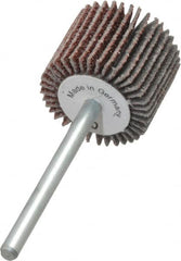 Value Collection - 3/4" Diam x 5/8" Face Width, Medium Aluminum Oxide Coated Mounted Flap Wheel - 1/8" Shank Mount, 80 Grit, X Weighted Cloth Backing, 35,000 Max RPM - Exact Tooling
