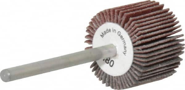 Value Collection - 3/4" Diam x 5/8" Face Width, Very Fine Aluminum Oxide Coated Mounted Flap Wheel - 1/8" Shank Mount, 180 Grit, X Weighted Cloth Backing, 35,000 Max RPM - Exact Tooling