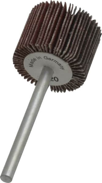 Value Collection - 3/4" Diam x 5/8" Face Width, Extra Fine Aluminum Oxide Coated Mounted Flap Wheel - 1/8" Shank Mount, 320 Grit, X Weighted Cloth Backing, 35,000 Max RPM - Exact Tooling