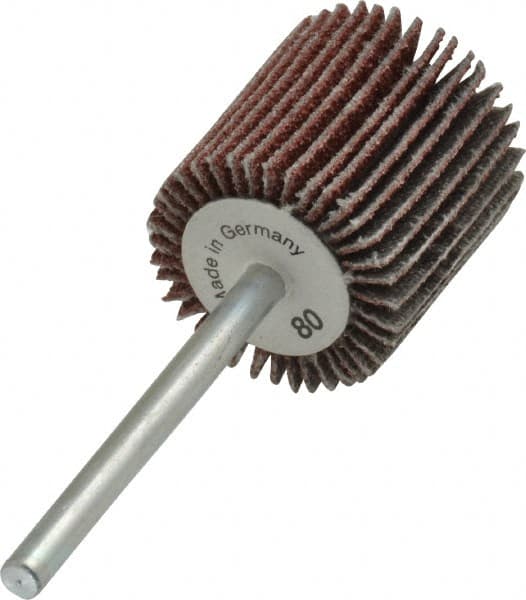 Value Collection - 3/4" Diam x 3/4" Face Width, Medium Aluminum Oxide Coated Mounted Flap Wheel - 1/8" Shank Mount, 80 Grit, X Weighted Cloth Backing, 35,000 Max RPM - Exact Tooling