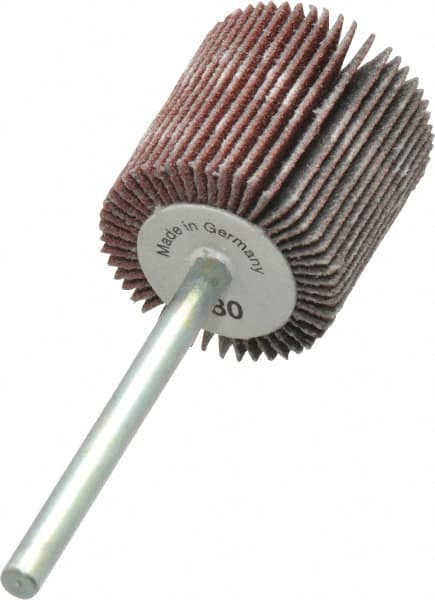 Value Collection - 3/4" Diam x 3/4" Face Width, Very Fine Aluminum Oxide Coated Mounted Flap Wheel - 1/8" Shank Mount, 180 Grit, X Weighted Cloth Backing, 35,000 Max RPM - Exact Tooling