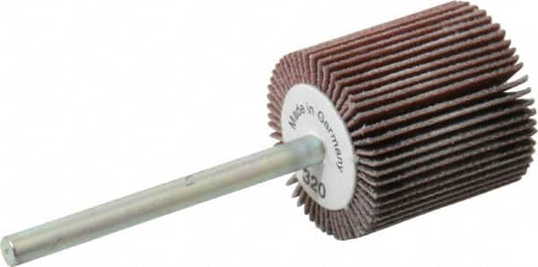 Value Collection - 3/4" Diam x 3/4" Face Width, Extra Fine Aluminum Oxide Coated Mounted Flap Wheel - 1/8" Shank Mount, 320 Grit, X Weighted Cloth Backing, 35,000 Max RPM - Exact Tooling