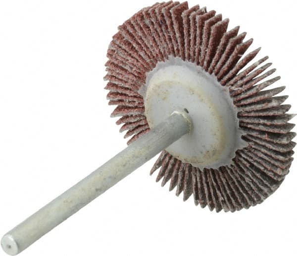Value Collection - 1-3/16" Diam x 1/8" Face Width, Fine Aluminum Oxide Coated Mounted Flap Wheel - 1/8" Shank Mount, 120 Grit, X Weighted Cloth Backing, 30,000 Max RPM - Exact Tooling