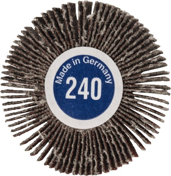 Value Collection - 1-3/16" Diam x 1/8" Face Width, Very Fine Aluminum Oxide Coated Mounted Flap Wheel - 1/8" Shank Mount, 240 Grit, X Weighted Cloth Backing, 30,000 Max RPM - Exact Tooling