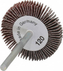 Value Collection - 1-3/16" Diam x 3/16" Face Width, Fine Aluminum Oxide Coated Mounted Flap Wheel - 1/8" Shank Mount, 120 Grit, X Weighted Cloth Backing, 30,000 Max RPM - Exact Tooling