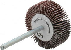 Value Collection - 1-3/16" Diam x 3/8" Face Width, Fine Aluminum Oxide Coated Mounted Flap Wheel - 1/8" Shank Mount, 120 Grit, X Weighted Cloth Backing, 30,000 Max RPM - Exact Tooling