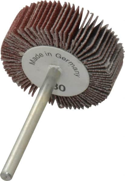 Value Collection - 1-3/16" Diam x 3/8" Face Width, Very Fine Aluminum Oxide Coated Mounted Flap Wheel - 1/8" Shank Mount, 180 Grit, X Weighted Cloth Backing, 30,000 Max RPM - Exact Tooling