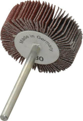 Value Collection - 1-3/16" Diam x 3/8" Face Width, Very Fine Aluminum Oxide Coated Mounted Flap Wheel - 1/8" Shank Mount, 180 Grit, X Weighted Cloth Backing, 30,000 Max RPM - Exact Tooling