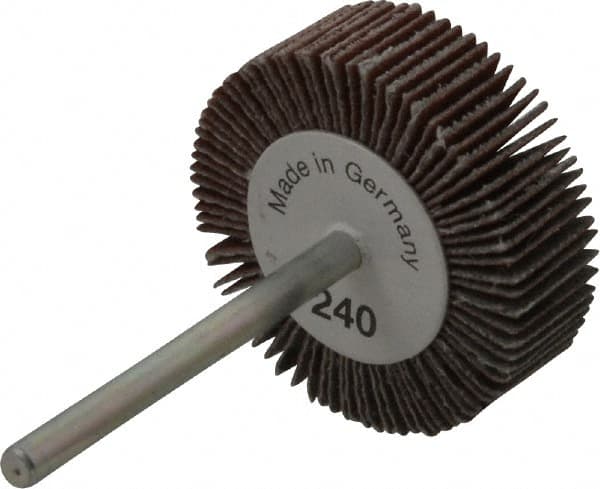 Value Collection - 1-3/16" Diam x 3/8" Face Width, Very Fine Aluminum Oxide Coated Mounted Flap Wheel - 1/8" Shank Mount, 240 Grit, X Weighted Cloth Backing, 30,000 Max RPM - Exact Tooling