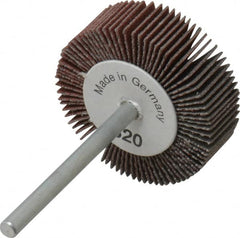 Value Collection - 1-3/16" Diam x 3/8" Face Width, Extra Fine Aluminum Oxide Coated Mounted Flap Wheel - 1/8" Shank Mount, 320 Grit, X Weighted Cloth Backing, 30,000 Max RPM - Exact Tooling