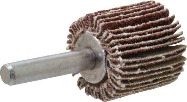 Value Collection - 1" Diam x 1" Face Width, Medium Aluminum Oxide Coated Mounted Flap Wheel - 1/4" Shank Mount, 60 Grit, 17,500 Max RPM - Exact Tooling