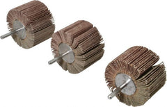 Value Collection - 3 Piece Abrasive Flap Sanding Wheel Kit - 60, 80 & 120 Grit, Medium & Fine Grade, 3" Diam x 2" Width x 1/4" Shank Diam - Exact Tooling