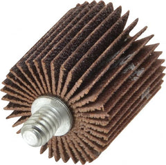 Norton - 1" Diam x 1" Face Width, Medium Aluminum Oxide Coated Mounted Flap Wheel - 1/4-20 Threaded Mount, 80 Grit, Cloth Backing, 30,000 Max RPM - Exact Tooling