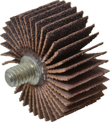 Norton - 1-3/8" Diam x 5/8" Face Width, Medium Aluminum Oxide Coated Mounted Flap Wheel - 1/4-20 Threaded Mount, 80 Grit, Cloth Backing, 30,000 Max RPM - Exact Tooling