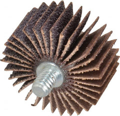 Norton - 1-3/8" Diam x 5/8" Face Width, Medium Aluminum Oxide Coated Mounted Flap Wheel - 1/4-20 Threaded Mount, 60 Grit, Cloth Backing, 30,000 Max RPM - Exact Tooling