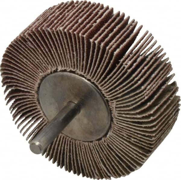 Value Collection - 3" Diam x 1" Face Width, Medium Aluminum Oxide Coated Mounted Flap Wheel - 1/4" Shank Mount, 80 Grit, 5,800 Max RPM - Exact Tooling
