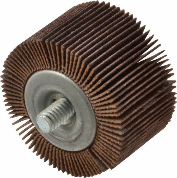 Norton - 1-5/8" Diam x 1" Face Width, Fine Aluminum Oxide Coated Mounted Flap Wheel - 1/4-20 Threaded Mount, 120 Grit, Cloth Backing, 23,000 Max RPM - Exact Tooling
