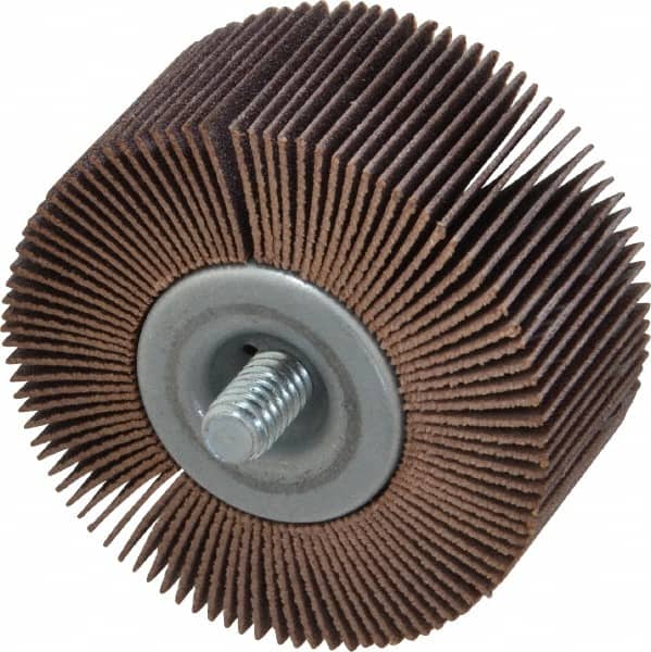 Norton - 2" Diam x 1" Face Width, Very Fine Aluminum Oxide Coated Mounted Flap Wheel - 1/4-20 Threaded Mount, 180 Grit, Cloth Backing, 23,000 Max RPM - Exact Tooling