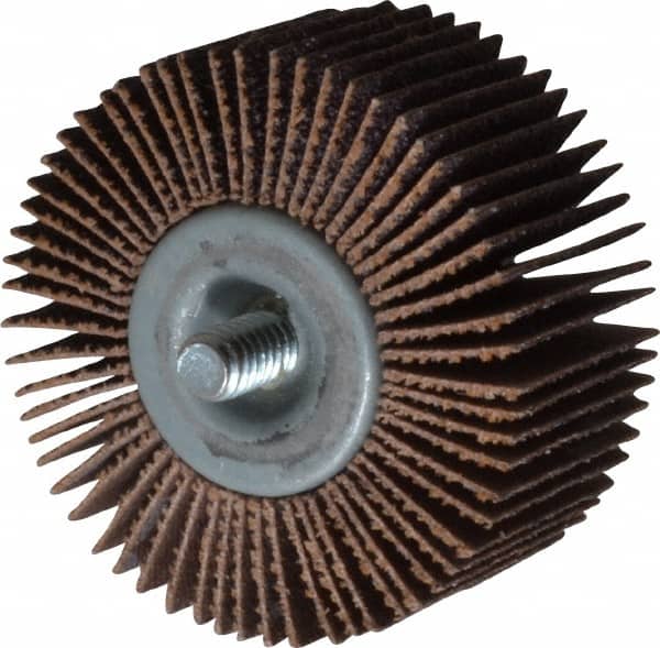 Norton - 2" Diam x 1" Face Width, Medium Aluminum Oxide Coated Mounted Flap Wheel - 1/4-20 Threaded Mount, 60 Grit, Cloth Backing, 23,000 Max RPM - Exact Tooling