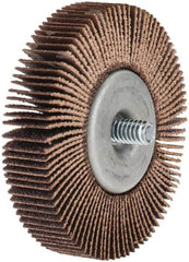 Norton - 2-1/2" Diam x 1/2" Face Width, Medium Aluminum Oxide Coated Mounted Flap Wheel - 1/4-20 Threaded Mount, 80 Grit, Cloth Backing, 23,000 Max RPM - Exact Tooling