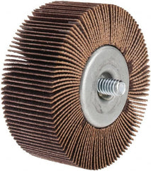 Norton - 2-1/2" Diam x 1" Face Width, Fine Aluminum Oxide Coated Mounted Flap Wheel - 1/4-20 Threaded Mount, 120 Grit, Cloth Backing, 23,000 Max RPM - Exact Tooling