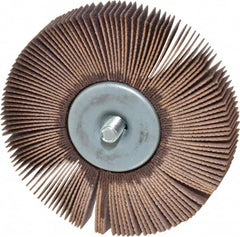 Norton - 3" Diam x 1/2" Face Width, Fine Aluminum Oxide Coated Mounted Flap Wheel - 1/4-20 Threaded Mount, 120 Grit, Cloth Backing, 20,000 Max RPM - Exact Tooling