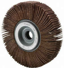 Norton - 3" Diam x 1" Face Width, Fine Aluminum Oxide Nonwoven & Coated Mounted Flap Wheel - 1/4" Shank Mount, 120 Grit, Interleaf, Cloth Backing, 12,000 Max RPM - Exact Tooling