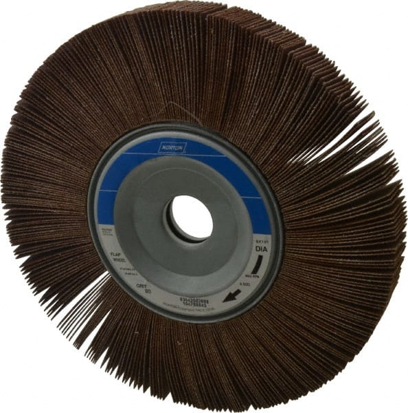 Norton - 8" Diam, 80 Grit Aluminum Oxide Unmounted Flap Wheel - 1" Hole, 1" Wide, Coated, Medium Grade, 4,700 Max RPM , Cloth Backing - Exact Tooling