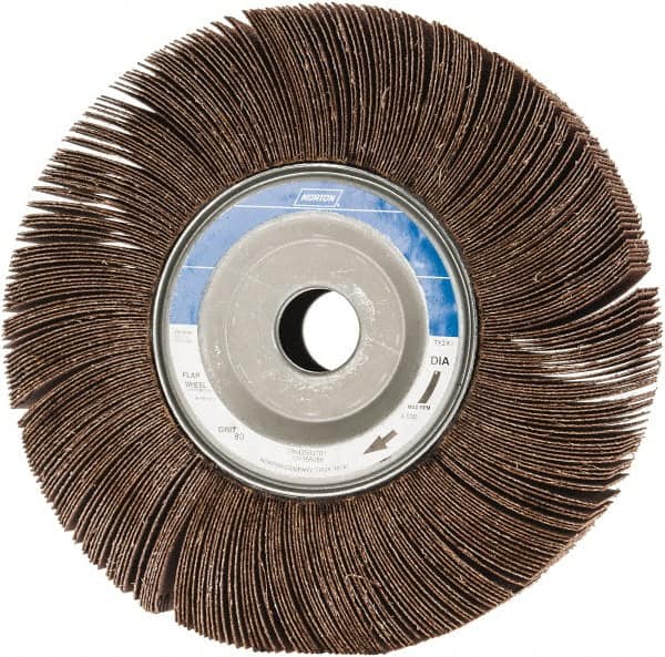 Norton - 8" Diam, 80 Grit Aluminum Oxide Unmounted Flap Wheel - 1" Hole, 2" Wide, Coated, Medium Grade, 4,700 Max RPM , Cloth Backing - Exact Tooling