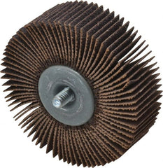 Norton - 3" Diam x 1" Face Width, Medium Aluminum Oxide Coated Mounted Flap Wheel - 1/4-20 Threaded Mount, 60 Grit, Cloth Backing, 20,000 Max RPM - Exact Tooling