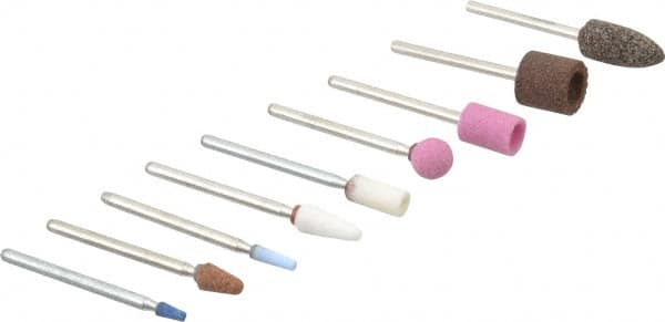 Grier Abrasives - 9 Piece Aluminum Oxide Vitrified Mounted Stone Abrasive Point Set - Includes Shapes B44, B52, B53, B96, B97, B122, B131, B132 & B135 - Exact Tooling