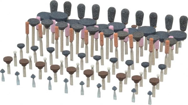 Grier Abrasives - 100 Piece Aluminum Oxide Vitrified Mounted Stone Abrasive Point Set - Assorted Shapes - Exact Tooling