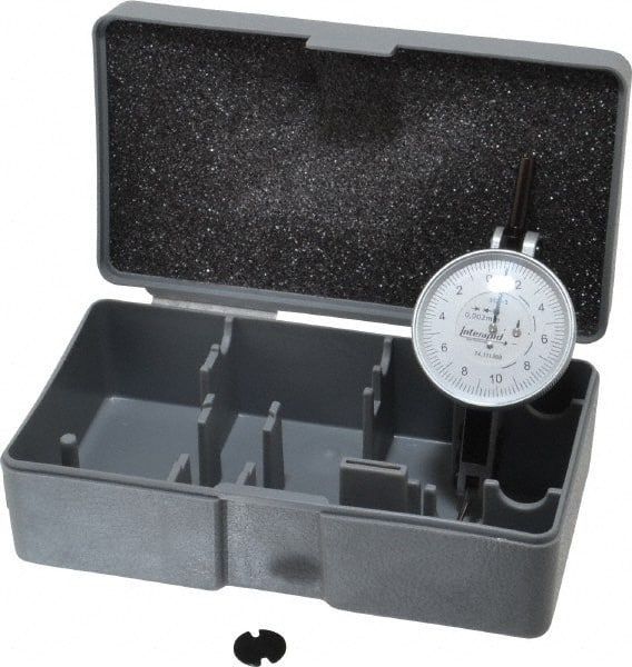 INTERAPID - 0.4 mm Range, 0.002 mm Dial Graduation, Horizontal Dial Test Indicator - 1-1/2 Inch White Dial, 0-10-0 Dial Reading - Exact Tooling