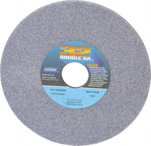 Norton - 7" Diam x 1-1/4" Hole x 1/4" Thick, I Hardness, 46 Grit Surface Grinding Wheel - Aluminum Oxide, Type 1, Coarse Grade, 3,600 Max RPM, Vitrified Bond, No Recess - Exact Tooling