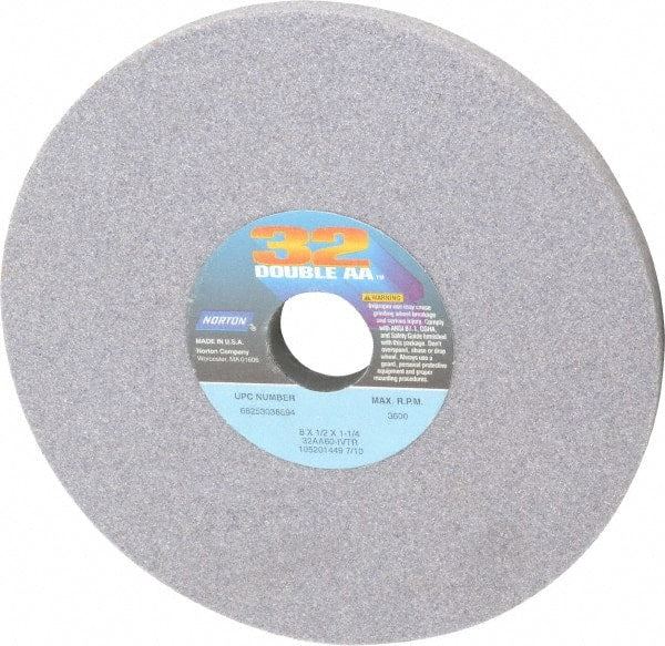 Norton - 8" Diam x 1-1/4" Hole x 1/2" Thick, I Hardness, 60 Grit Surface Grinding Wheel - Aluminum Oxide, Type 1, Medium Grade, 3,600 Max RPM, Vitrified Bond, No Recess - Exact Tooling