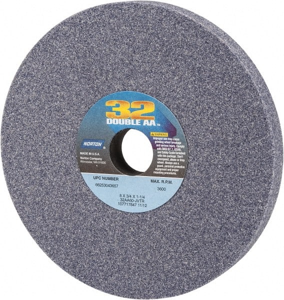 Norton - 8" Diam x 1-1/4" Hole x 3/4" Thick, J Hardness, 60 Grit Surface Grinding Wheel - Aluminum Oxide, Type 1, Medium Grade, 3,600 Max RPM, Vitrified Bond, No Recess - Exact Tooling
