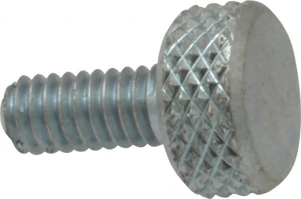 Electro Hardware - #8-32 Knurled Shoulderless Brass Thumb Screw - 9/16" OAL, 3/8" Head Diam x 3/16" Head Height, Zinc-Plated Finish - Exact Tooling