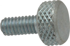 Electro Hardware - #8-32 Knurled Shoulderless Brass Thumb Screw - 9/16" OAL, 3/8" Head Diam x 3/16" Head Height, Zinc-Plated Finish - Exact Tooling