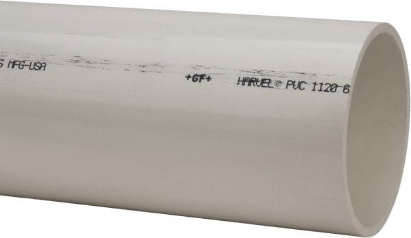 Made in USA - 6" Pipe, 5' Long PVC Unthreaded Plastic Pipe Nipple - 180 Max psi, 6.03" ID x 6-5/8" OD, Schedule 40, White - Exact Tooling