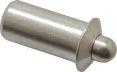 Vlier - 0.786" Body Len x 3/8" Body Diam, 0.234" Plunger Diam, 5 Lb Init to 14 Lb Final End Force, 0.786" Len Under Flange, Stainless Steel Press Fit Spring Plunger - 1/2" Flange Diam, 0.096" Flange Thickness, 0.882" Plunger Len, 3/16" Plunger Projection - Exact Tooling