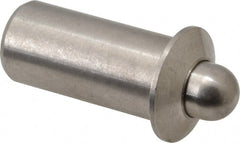 Vlier - 1.1" Body Len x 1/2" Body Diam, 0.332" Plunger Diam, 4 Lb Init to 9 Lb Final End Force, 1.1" Len Under Flange, Stainless Steel Press Fit Spring Plunger - 11/16" Flange Diam, 0.134" Flange Thickness, 1.234" Plunger Len, 1/4" Plunger Projection - Exact Tooling