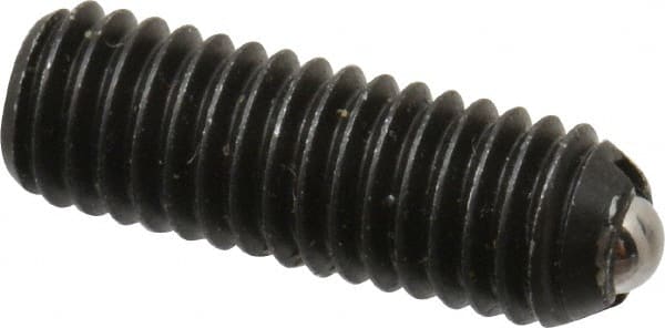Vlier - 10-32, 0.094" Ball Diam, 0.57" Body Length, 0.025" Max Ball Reach, Threaded Ball Plunger - Steel Body, Stainless Steel Ball, 1.5 Lb Initial End Force, 3 Lb Final End Force, Locking Element - Exact Tooling