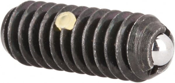 Vlier - 1/4-20, 0.125" Ball Diam, 0.675" Body Length, 0.035" Max Ball Reach, Threaded Ball Plunger - Steel Body, Stainless Steel Ball, 3 Lb Initial End Force, 7 Lb Final End Force, Locking Element - Exact Tooling