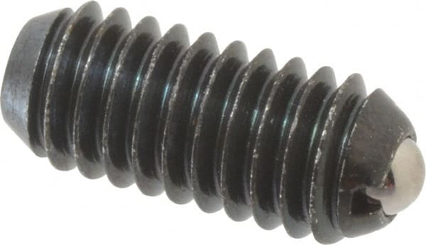 Vlier - 5/16-18, 0.156" Ball Diam, 0.72" Body Length, 0.04" Max Ball Reach, Threaded Ball Plunger - Steel Body, Stainless Steel Ball, 4 Lb Initial End Force, 9 Lb Final End Force - Exact Tooling